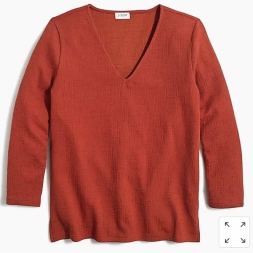 J Crew Factory Textured V Neck 3/4 Burnt Orange Top Womens Small‎ AP650 recent